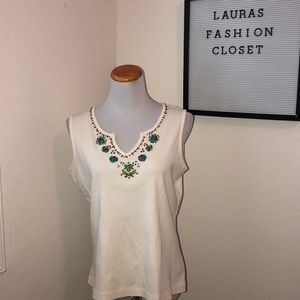 White stag ivory beaded sleeveless top L